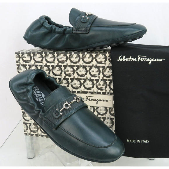 FERRAGAMO ASTURE GREEN LEATHER GANCINI BIT MOCCASIN DRIVING LOAFERS US 13 M main image 13